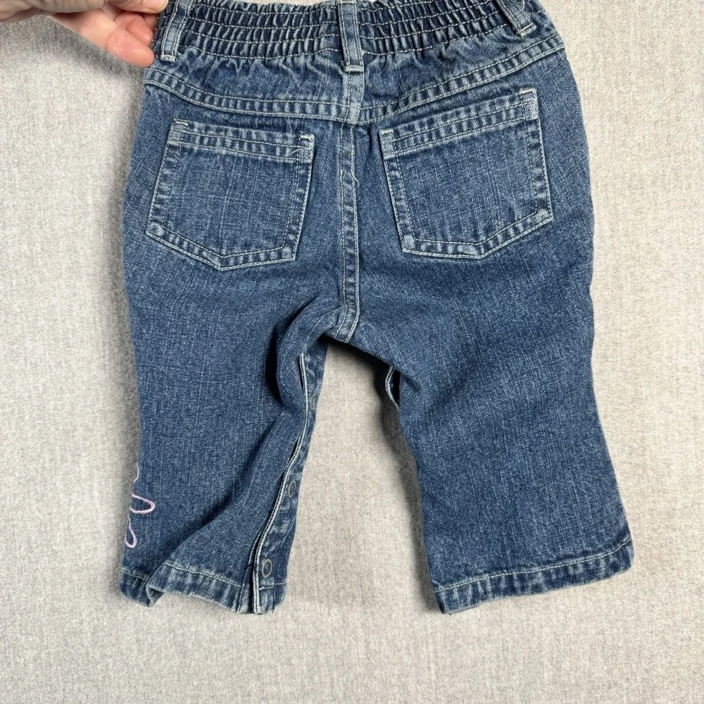 Carter's Baby Girl Jeans 6-9M Floral‎ Embroidered Denim Pants Snap Leg Blue.